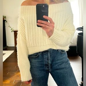 Off the shoulder fuzzy sweater